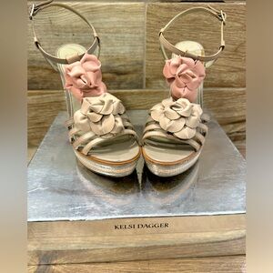 Kelsi Dagger nude and blush leather floral strappy heels
